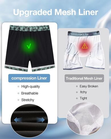 iCKER Mens Swim Trunks with Compression Liner 5.5" Inseam Quick Dry Swim Shorts Bathing Suit Beach Shorts in Kuwait