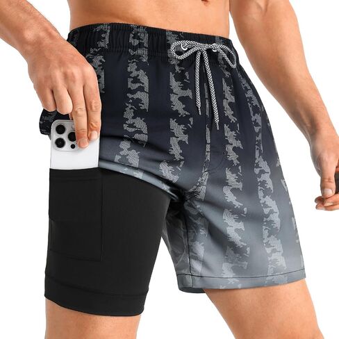 iCKER Mens Swim Trunks with Compression Liner 5.5" Inseam Quick Dry Swim Shorts Bathing Suit Beach Shorts in Kuwait