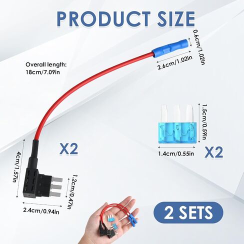 Micro3 Fuse Tap Add-a-Circuit Adapter Kit, 2 Pack 12V Blade Fuse Holder with 2 20A Fuses for Auto Electrical Accessories, Underbody Lights, Dash Cams in Kuwait