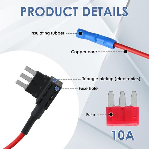Micro3 Fuse Tap Add-a-Circuit Adapter Kit, 2 Pack 12V Blade Fuse Holder with 2 20A Fuses for Auto Electrical Accessories, Underbody Lights, Dash Cams in Kuwait