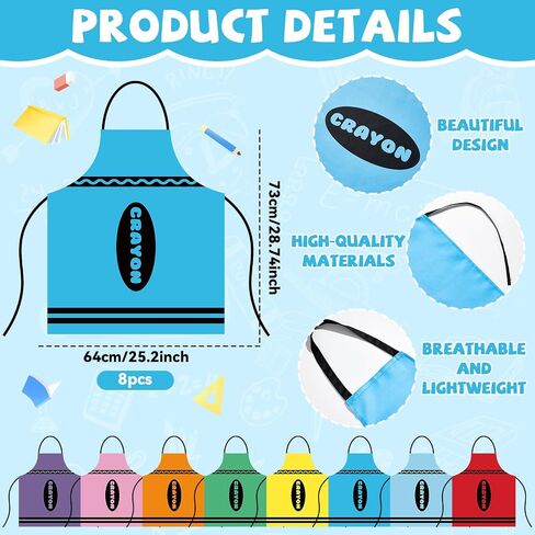 gisgfim 8 Set Crayon Costume Colorful Crayon Apron and Funny Gnome Cone Hats Crayons Suit Outfit for Adults Men Women Family Group Teacher Fancy Dress Back to School Halloween Cosplay Dress up in Saudi Arabia