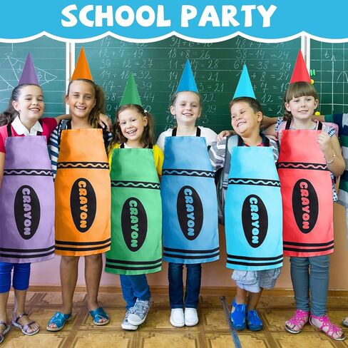 gisgfim 8 Set Crayon Costume Colorful Crayon Apron and Funny Gnome Cone Hats Crayons Suit Outfit for Adults Men Women Family Group Teacher Fancy Dress Back to School Halloween Cosplay Dress up in Saudi Arabia