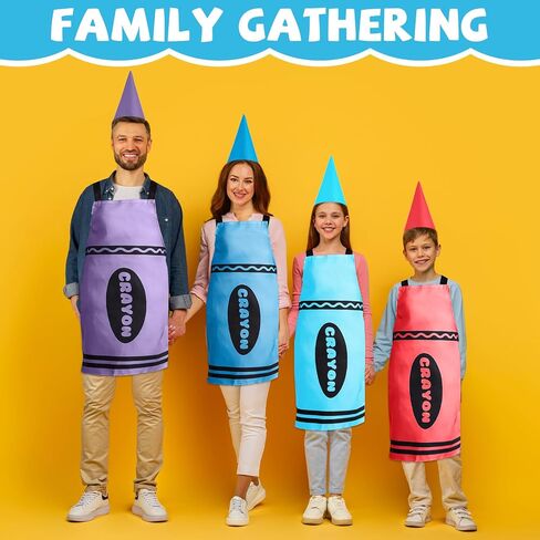 gisgfim 8 Set Crayon Costume Colorful Crayon Apron and Funny Gnome Cone Hats Crayons Suit Outfit for Adults Men Women Family Group Teacher Fancy Dress Back to School Halloween Cosplay Dress up in Saudi Arabia