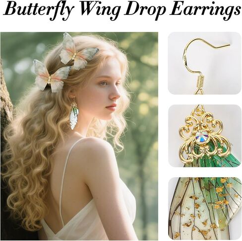 مجموعة ملحقات فرقة Mostory Butterfly - قلادة خرافية كريستالية ، أقراط أجنحة الفراشة ومقاطع الشعر الخيالية للنساء عصر النهضة in Saudi Arabia