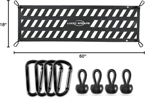 Lucky Lucky Tailgate Net لسرير شاحنة بيك آب ، 60 '× 18' شحن الشحن الثقيل للشاحنة بالحجم الكامل ، شبكة سهلة الاستخدام لشيفروليه ، فورد ، تويوتا ، جي إم سي ، جيب (أسود) in Kuwait
