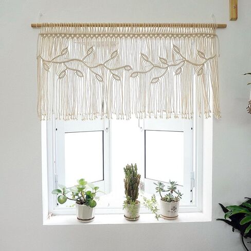 Macrame Valance Stain for Kichen Windows 35.43*23.62inch Farmhouse Boho Stertains for Bedroom Window faLance with tassels faLance faLance for Room Bedroom Kiter Bather Bathroom Bathroom Bather in Saudi Arabia