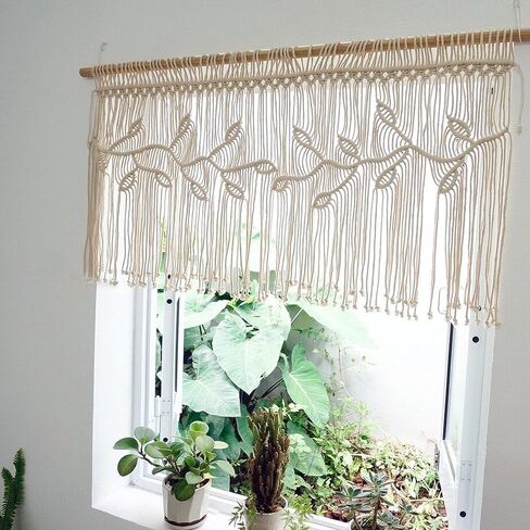 Macrame Valance Stain for Kichen Windows 35.43*23.62inch Farmhouse Boho Stertains for Bedroom Window faLance with tassels faLance faLance for Room Bedroom Kiter Bather Bathroom Bathroom Bather in Saudi Arabia