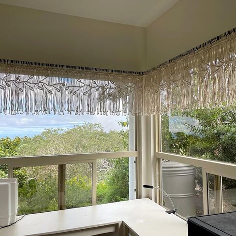 Macrame Valance Stain for Kichen Windows 35.43*23.62inch Farmhouse Boho Stertains for Bedroom Window faLance with tassels faLance faLance for Room Bedroom Kiter Bather Bathroom Bathroom Bather in Saudi Arabia