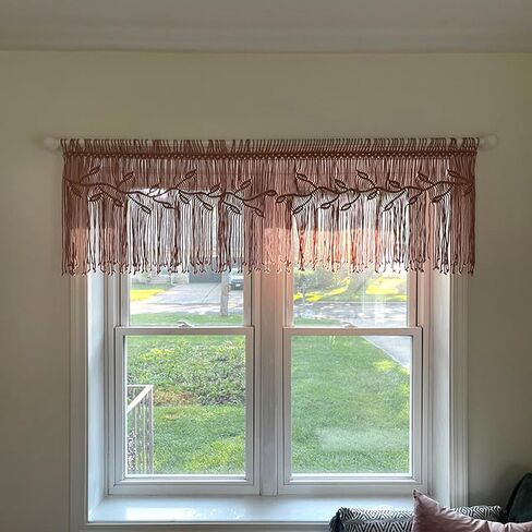 Macrame Valance Stain for Kichen Windows 35.43*23.62inch Farmhouse Boho Stertains for Bedroom Window faLance with tassels faLance faLance for Room Bedroom Kiter Bather Bathroom Bathroom Bather in Saudi Arabia