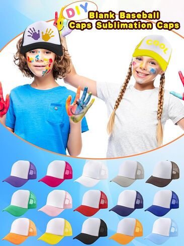 20 Pcs Trucker Hats Sublimation Baseball Caps Adjustable Blank Mesh Hats for Kids Family Outing Park Sports Activities in Saudi Arabia