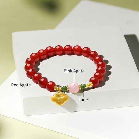 Sterling Silver Agate Beaded Bracelets Ruyi Stretch Bracelets Natural Gemstone Healing Bracelet Red Agate Dainty Jewelry for Women Her Anniversary Birthday in Saudi Arabia
