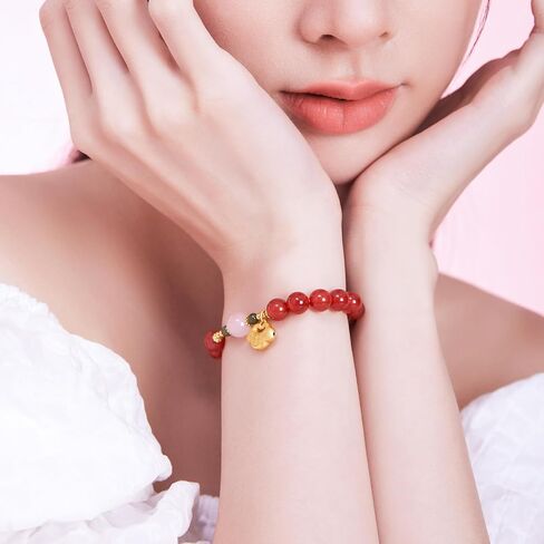 Sterling Silver Agate Beaded Bracelets Ruyi Stretch Bracelets Natural Gemstone Healing Bracelet Red Agate Dainty Jewelry for Women Her Anniversary Birthday in Saudi Arabia
