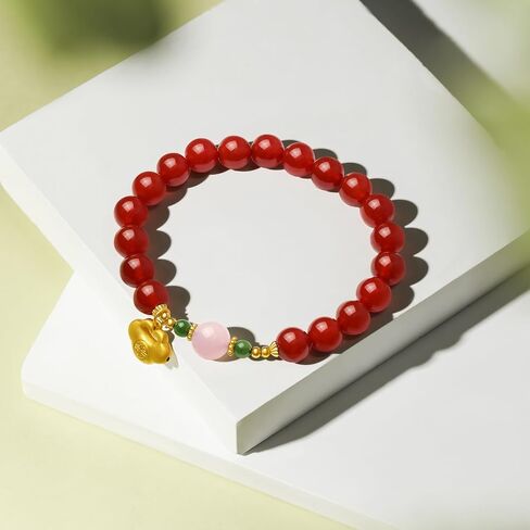 Sterling Silver Agate Beaded Bracelets Ruyi Stretch Bracelets Natural Gemstone Healing Bracelet Red Agate Dainty Jewelry for Women Her Anniversary Birthday in Saudi Arabia