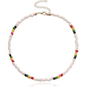 Bohemian Beaded Choker Necklace for Women Adjustable Colorful Rice Bead Necklace Handmade Beach Necklace Boho Beach Summer Ocean Hawaii Jewelry For Women Men in Kuwait
