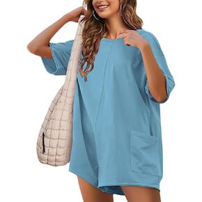 NTSWZYS Rompers for Women Casual Oversized Athletic Jumpsuits Short Sleeve Workout Overalls Hot Shot Tee Romper with Pockets in Kuwait