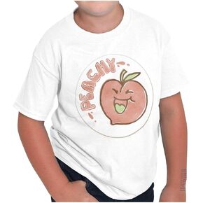 Vintage Peachy Fruit Pun Sticker Crewneck T Shirts Boy Girl in Saudi Arabia