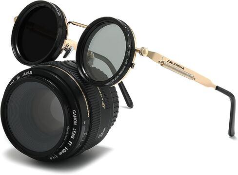نظارة شمسية قابلة للتعديل ، 1-9 التروس Steampunk Retro Round Round Classes مع عدسات مرشح ND in Kuwait