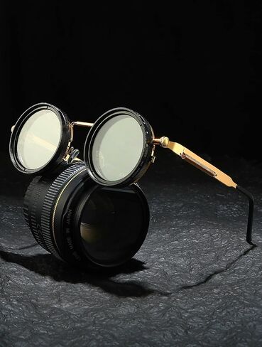 نظارة شمسية قابلة للتعديل ، 1-9 التروس Steampunk Retro Round Round Classes مع عدسات مرشح ND in Kuwait