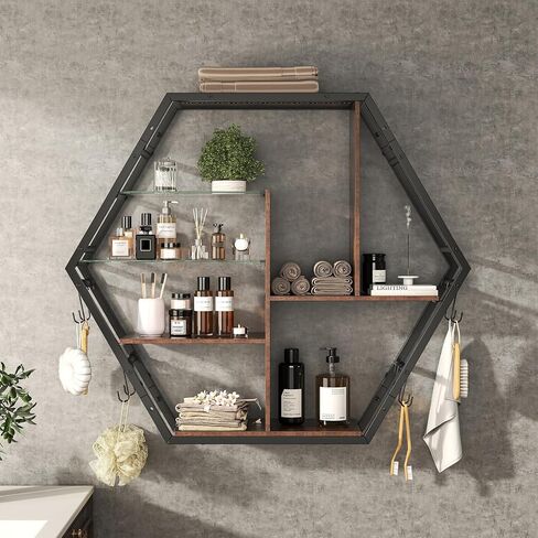 Floating Shelves with Lights, Led Shelves for Wall, Gaming Room Decor Display Shelf, Lighted Bar Shelves, Extra Hanging Hooks Storage, Sturdy Fast Assembly Great Weight Capacity-Rustic Brown in Saudi Arabia