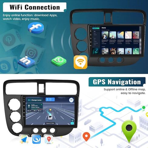 UNITOPSCI 2G+64G Android 13 Car Stereo Radio for Honda Civic 2000-2005 Wireless Apple CarPlay Android Auto, 9 Inch Touchscreen Bluetooth GPS Navigation Mirror Link WiFi/FM/USB/SWC + Backup Camera in Kuwait