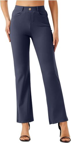 سراويل ملابس نسائية الأعمال التجارية غير الرسمية Pant Pant On Flare Office Slacks High Percty Stepressy Brouts مع جيوب in Kuwait