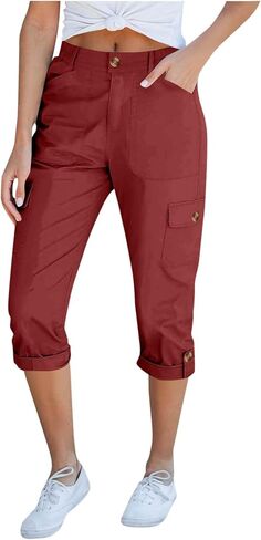 Womens Cargo Shorts Summer Cropped Capri Pants Rolled Hem Trousers Casual with Pockets Workout Outfits in Saudi Arabia