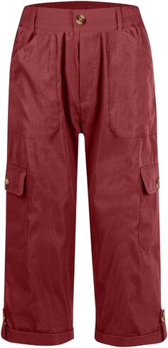 Womens Cargo Shorts Summer Cropped Capri Pants Rolled Hem Trousers Casual with Pockets Workout Outfits in Saudi Arabia