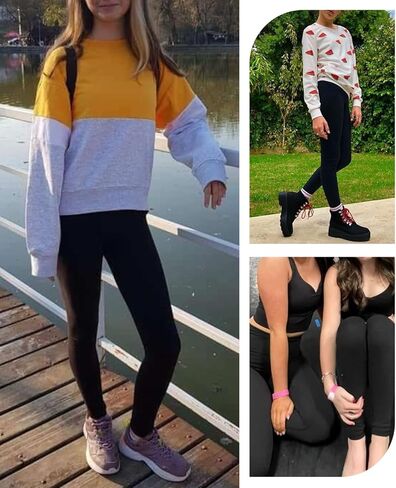 3 Pack Girls' Leggings with Pockets, Ankle Length Athletic Yoga Pants for Kids Clothes in Kuwait