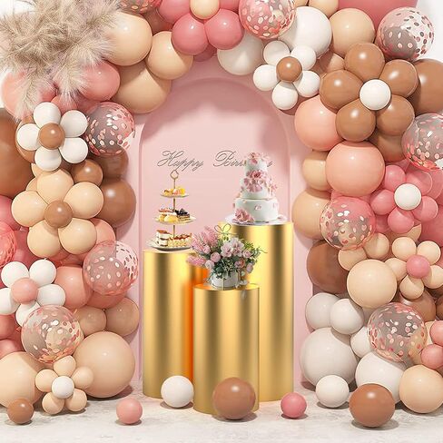 3 Pieces Clear Cylinder Stands for Party with Gold Cover, Acrylic Cylinder Pedestal Stand, Cake Pedestal Stands Sets for Display Party Wedding Birthday Baby Shower Event Decor(3PCS) in Saudi Arabia