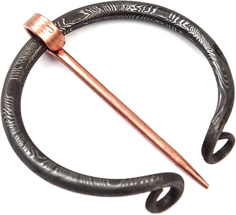 Armory Replicas™ Hand Forged Twisted Damascus Steel Penannular Brooch with Copper Pin - Unisex Renaissance in Saudi Arabia