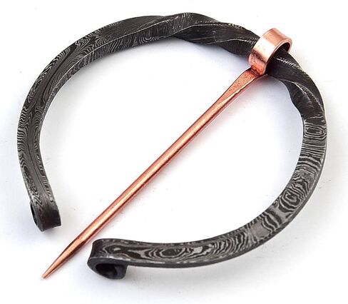 Armory Replicas™ Hand Forged Twisted Damascus Steel Penannular Brooch with Copper Pin - Unisex Renaissance in Saudi Arabia