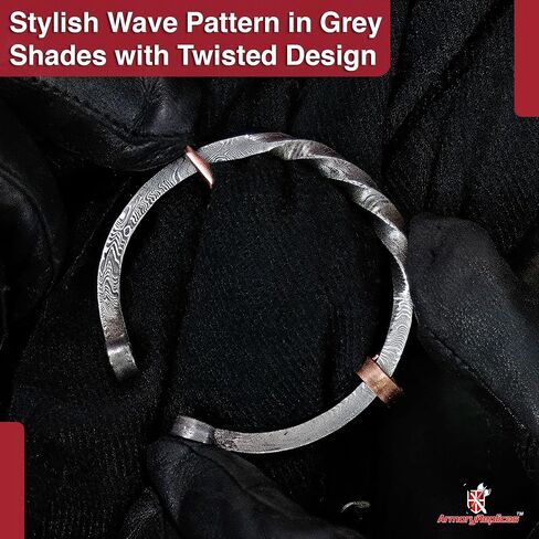 Armory Replicas™ Hand Forged Twisted Damascus Steel Penannular Brooch with Copper Pin - Unisex Renaissance in Saudi Arabia