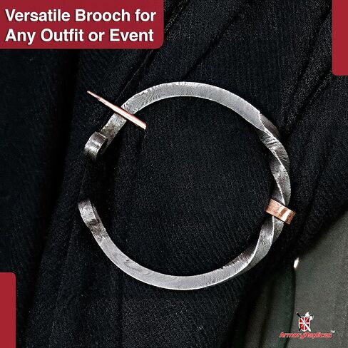 Armory Replicas™ Hand Forged Twisted Damascus Steel Penannular Brooch with Copper Pin - Unisex Renaissance in Saudi Arabia