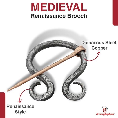 Armory Replicas™ Hand Forged Twisted Damascus Steel Penannular Brooch with Copper Pin - Unisex Renaissance in Saudi Arabia
