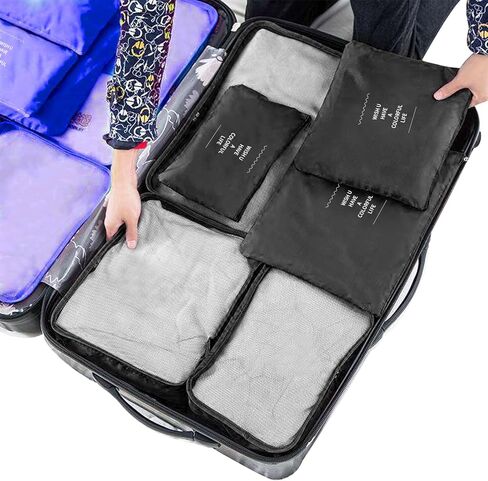 Travel Packing Cubes 6 Set ، منظمي الأمتعة الخفيفة الوزن ، إكسسوارات أساسية لأحذية الملابس ، مستلزمات مستحضرات التجميل (Black) in Kuwait