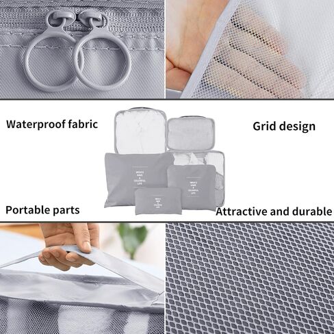 Travel Packing Cubes 6 Set ، منظمي الأمتعة الخفيفة الوزن ، إكسسوارات أساسية لأحذية الملابس ، مستلزمات مستحضرات التجميل (Black) in Kuwait