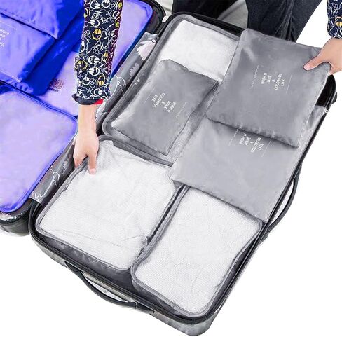Travel Packing Cubes 6 Set ، منظمي الأمتعة الخفيفة الوزن ، إكسسوارات أساسية لأحذية الملابس ، مستلزمات مستحضرات التجميل (Black) in Kuwait