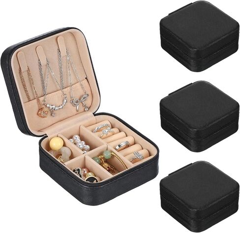 PATIKIL Mini Jewelry Travel Case, 4 Pcs PU Leather Small Jewelry Organizer Portable Storage Box for Earrings Necklace Bracelet Rings, Black in Saudi Arabia