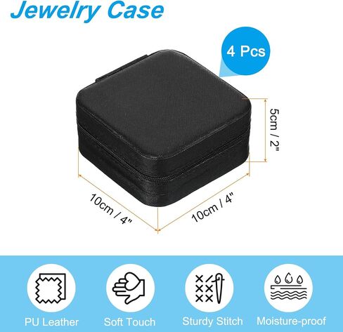 PATIKIL Mini Jewelry Travel Case, 4 Pcs PU Leather Small Jewelry Organizer Portable Storage Box for Earrings Necklace Bracelet Rings, Black in Saudi Arabia