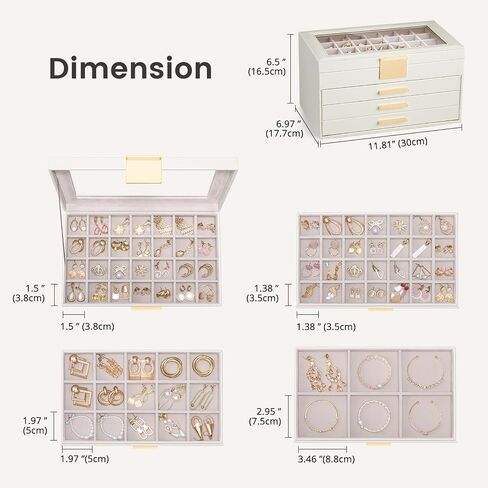 Lolalet Earring Storage Box Case, Large Earring Jewelry Holder Organizer for Women, Glass Top Display, with Drawer and Grid -2 Tiers，White in Saudi Arabia
