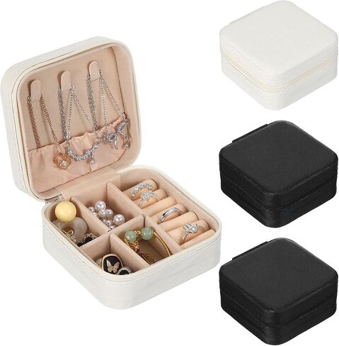 PATIKIL Mini Jewelry Travel Case, 4 Pcs PU Leather Small Jewelry Organizer Portable Storage Box for Earrings Necklace Bracelet Rings, Black in Saudi Arabia