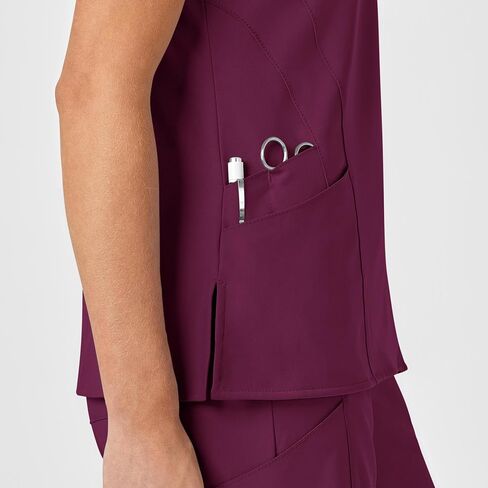 WonderWink W123 Women’s Stylized V-Neck Scrub Top — Wine, 2X in Saudi Arabia