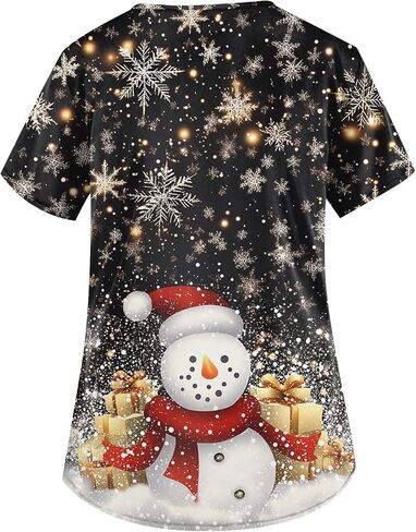 Petyczen Womens Christmas Scrub Tops Funny Print v Neck Dritic Short Sleeve Stretch Anti Grinkle Massing Usiform مع جيوب in Kuwait