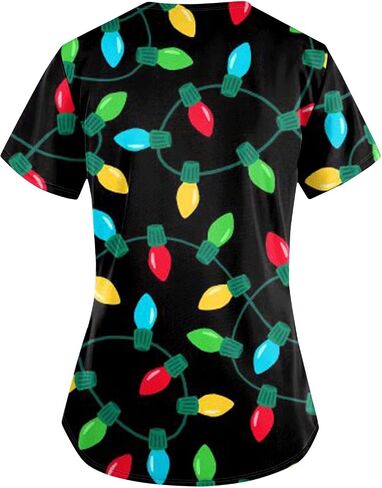 Petyczen Womens Christmas Scrub Tops Funny Print v Neck Dritic Short Sleeve Stretch Anti Grinkle Massing Usiform مع جيوب in Kuwait