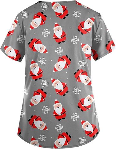 Petyczen Womens Christmas Scrub Tops Funny Print v Neck Dritic Short Sleeve Stretch Anti Grinkle Massing Usiform مع جيوب in Kuwait