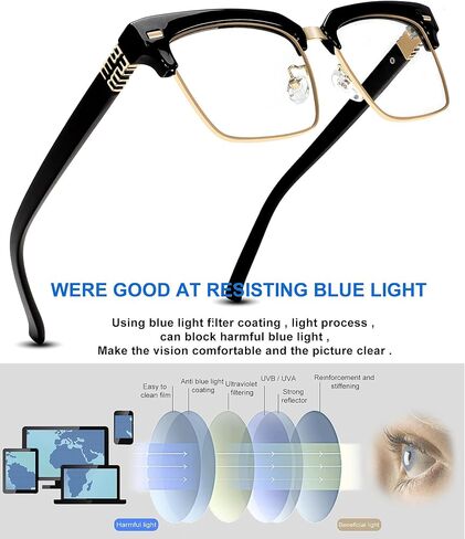 Cat Eye Blue Light Blocking Glasses for Women Men - Designer Square Frames Gold Computer Glasses Anti Glare & UV in Saudi Arabia