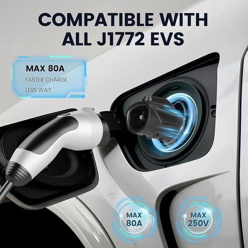 محول Tesla to J1772 لـ J1772 EVS ، MAX 80A ، 250V ، NACS إلى محول J1772 متوافق مع شاحن توصيل/موصل/الوجهة عالي الطاقة Tesla ، التصميم الفائق ، الأسود in Saudi Arabia