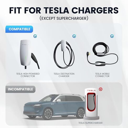 محول Tesla to J1772 لـ J1772 EVS ، MAX 80A ، 250V ، NACS إلى محول J1772 متوافق مع شاحن توصيل/موصل/الوجهة عالي الطاقة Tesla ، التصميم الفائق ، الأسود in Saudi Arabia