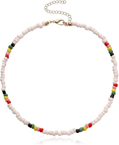 Bohemian Beaded Choker Necklace for Women Adjustable Colorful Rice Bead Necklace Handmade Beach Necklace Boho Beach Summer Ocean Hawaii Jewelry For Women Men in Kuwait