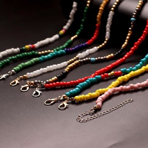 Bohemian Beaded Choker Necklace for Women Adjustable Colorful Rice Bead Necklace Handmade Beach Necklace Boho Beach Summer Ocean Hawaii Jewelry For Women Men in Kuwait